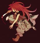  1girl blood fur long_hair redhead sarashi shut_hell shut_hell_(character) solo weapon yow 
