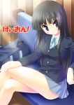  bag black_eyes black_hair couch crossed_legs highres k-on! long_hair nanase_yuuji school_uniform sitting solo 