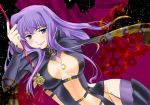  blue_eyes breasts cape cleavage jewelry long_hair macross macross_frontier macross_frontier:_itsuwari_no_utahime pendant purple_hair salaman sheryl_nome thigh-highs thighhighs 