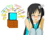  akiyama_mio black_hair blush crying humor k-on! long_hair open_mouth russian scared simple_background solo tears television tv 