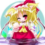  arary bad_id blonde_hair cat_ears chibi flandre_scarlet hat kemonomimi_mode lowres red_eyes short_hair side_ponytail touhou wings 