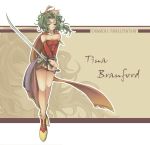  blue_eyes boots cape detached_sleeves dissidia_final_fantasy engrish final_fantasy final_fantasy_vi green_hair hiyokiki long_hair pantyhose ponytail ribbon sword tina_branford 