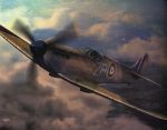  highres macross military official_art production_art realistic sky spitfire supermarine_spitfire tenjin_hidetaka world_war_ii 