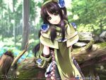  black_hair cabal_online forest gauntlets green_eyes hairband leaning lips nature solo sumomo_kpa tree 