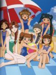  7girls barefoot beach beachball card_captor_sakura daidouji_tomoyo everyone feet kinomoto_sakura li_meiling mihara_chiharu mizuki_kaho official_art one-piece outside school_swimsuit swimsuit toes yanagisawa_naoko 