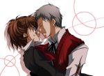  1girl bandage bandages blush bow brown_hair closed_eyes couple female_protagonist_(persona_3) persona persona_3 persona_3_portable sanada_akihiko school_uniform short_hair 