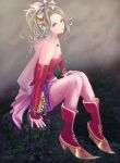  blonde_hair blue_eyes boots cape detached_sleeves earrings final_fantasy final_fantasy_vi foolstream long_hair pantyhose ponytail sitting solo tina_branford 
