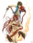  brown_hair butz_klauser final_fantasy final_fantasy_v fire krs long_hair melusine midriff monster_girl navel open_mouth short_hair snake sword tentacles 