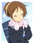   blush closed_eyes hirasawa_ui k-on! scarf school_uniform smile winter  