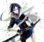  dogs:_bullets_&amp;_carnage dogs_(manga) fuyumine_naoto gloves katana monochrome pale_skin purple_hair scarf short_hair skirt sword toki_(itsu) weapon 