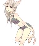  barefoot blonde_hair cat_ears cat_tail feet kima leaning_forward long_hair lowres shorts sketch tail 