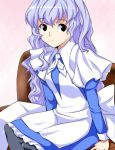  1girl blue_hair chobits couch female hair_down maid pantyhose sitting solo tenpura_(artist) yuzuki 
