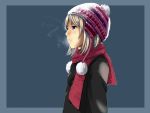  blue_eyes breath hat munakata_(hisahige) original scarf short_hair solo winter_clothes 