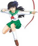  arrow black_hair bow_(weapon) brown_eyes higurashi_kagome inuyasha legs long_hair miniskirt school_uniform skirt weapon 