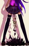  absurdres bad_id bakemonogatari g_scream highres long_hair monogatari_(series) panties panties_around_one_leg purple_hair senjougahara_hitagi shoes skirt thigh-highs thighhighs underwear 