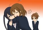  blush closed_eyes envy hirasawa_ui hirasawa_yui hug jealous jealousy k-on! multiple_girls nakano_azusa school_uniform siblings sisters smile wink 