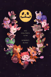  4boys 6+girls absurdres animal_costume animal_crossing beau_(animal_crossing) black_pants bree_(animal_crossing) carmen_(animal_crossing) cat_boy commentary_request deer_boy deer_girl dobie_(animal_crossing) duck_girl fangs flurry_(animal_crossing) frog_costume furry furry_female furry_male hamster_girl highres hoishere7 horns horse_girl ione_(animal_crossing) mallary_(animal_crossing) mouse_girl multiple_boys multiple_girls mummy_costume open_mouth orange_eyes pants punchy_(animal_crossing) rabbit_girl red_vest shino_(animal_crossing) squirrel_girl vest victoria_(animal_crossing) villager_(animal_crossing) wolf_boy 