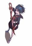  1girl absurdres blue_eyes gloves highres hu58013901 kill_la_kill matoi_ryuuko midriff school_uniform serafuku shoes short_hair skirt sleeves_rolled_up sneakers solo suspenders sword weapon 