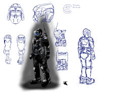  1other ambiguous_gender armor artist_logo caldari_state_(eve_online) combat_helmet commentary concept_art english_commentary eve_online full_body helmet highres kaalakiota_corporation_(eve_online) logo novafox radio_antenna science_fiction soldier standing white_background 