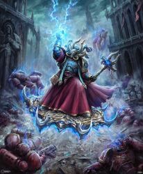  2024 6+boys adeptus_astartes ahzek_ahriman aiming architecture armor artist_logo artist_name banner battle battle_standard blue_armor book breoys casting_spell chaos_(warhammer) chaos_space_marine cloak clouds cloudy_sky commentary death energy english_commentary eye_symbol fake_horns fighting_stance floating full_armor full_body gothic_architecture green_sky helmet highres holding holding_bolter holding_scepter horned_helmet horns levitation lightning logo magic multiple_boys ornate_armor outdoors platform power_armor psyker red_armor red_cloak red_robe robe ruins scepter skull sky statue thousand_sons tzeentch_(symbol) war_banner warhammer_40k 