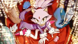  1girl animal_ears artist_name blaze_the_cat cat_ears cat_girl cat_tail character_doll closed_mouth commentary_request doll forehead_jewel furry furry_female gloves highres jacket long_sleeves looking_at_viewer looking_up pants pillow purple_fur purple_hair purple_jacket satosi_peter sitting small_animal_water_bottle solo sonic_(series) sonic_the_hedgehog tail twitter_username wariza water white_gloves white_pants yellow_eyes 