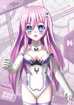  1girl arlly_radithia blue_eyes breasts choujigen_game_neptune choujigen_game_neptune_mk2 elbow_gloves gloves hair_ornament highres kami_jigen_game_neptune_v long_hair open_mouth purple_hair purple_sister smile solo symbol-shaped_pupils thighhighs 