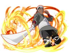  1boy black_pants dark-skinned_male dark_skin forehead_protector grey_hoodie holding holding_sword holding_weapon hood hoodie katana looking_at_viewer naruto_(series) naruto_shippuuden:_ultimate_ninja_blazing official_art omoi_(naruto) pants parted_lips short_hair sword very_dark_skin weapon white_hair 
