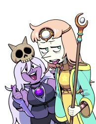  2girls alternate_costume alternate_hair_length alternate_hairstyle amethyst_(steven_universe) blue_eyes colored_skin discount-supervillain dress forehead_jewel gem gem_(steven_universe) highres jitome lips long_hair multiple_girls open_mouth pearl_(gemstone) pearl_(steven_universe) pointy_nose round_nose smile star_(symbol) steven_universe teeth tongue tongue_out 