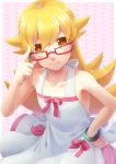  1girl bakemonogatari bespectacled blonde_hair dress glasses long_hair monogatari_(series) oshino_shinobu ruchi solo yellow_eyes 