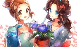  2girls blue_hair brown_hair flower green_hair hair_bun hairband long_hair mother_(pokemon) mother_bw_(pokemon) multiple_girls namie-kun pokemon pokemon_(game) pokemon_bw pokemon_bw2 