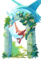  arch claws closed_mouth dragon flower highres keruasu0629 latias latios looking_at_another no_humans pokemon pokemon_(creature) pokemon_focus red_eyes smile wings yellow_eyes 