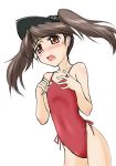  1girl brown_eyes brown_hair casual_one-piece_swimsuit hat kantai_collection long_hair mochizuki_kazuto one-piece_swimsuit personification ryuujou_(kantai_collection) swimsuit twintails visor_cap 