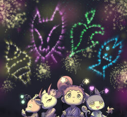  1girl 3boys aerial_fireworks animal_crossing antennae balloon beau_(animal_crossing) candy cat_boy deer_boy deer_girl fake_antennae fireworks food furry furry_female furry_male hashtag-only_commentary highres hoishere7 holding holding_balloon holding_candy holding_food holding_ice_cream holding_lollipop holding_pinwheel ice_cream licking licking_food lollipop multiple_boys nigh open_mouth outdoors pinwheel punchy_(animal_crossing) shino_(animal_crossing) villager_(animal_crossing) 
