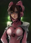  1girl blue_eyes brown_hair glasses highres lips long_hair makinami_mari_illustrious neon_genesis_evangelion paolo_antonio_aguasin plugsuit rebuild_of_evangelion 