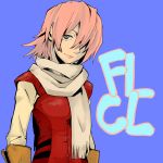  1girl artist_request flcl gloves haruhara_haruko pink_hair scarf simple_background smile solo yellow_eyes 