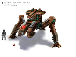  1other artist_logo cannon commentary concept_art energy_cannon english_commentary english_text eve_online glowing highres logo mecha mecha_focus non-humanoid_robot novafox original robot science_fiction shadow standing tank_turret walker_(robot) white_background 