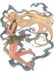  1girl barefoot blonde_hair circlet deedlit elf highres jeon9018 long_hair pointy_ears record_of_lodoss_war simple_background solo very_long_hair white_background 