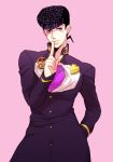  1boy afjc black_hair finger_to_mouth gakuran higashikata_jousuke jojo_no_kimyou_na_bouken pompadour school_uniform solo violet_eyes 