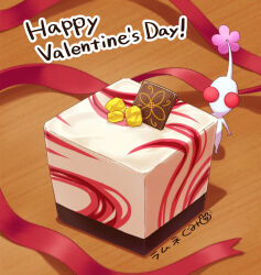  artist_name chocolate commentary_request cube flower flower_on_head food food_focus gummyramune happy_valentine highres no_humans pikmin_(creature) pikmin_(series) pikmin_bloom pink_flower red_ribbon ribbon valentine white_chocolate white_pikmin 