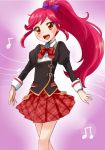  1girl aikatsu! blush brown_eyes happy long_hair midoya otoshiro_seira pink_hair ponytail ribbon school_uniform skirt solo 