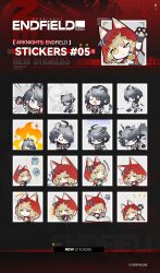  2girls animal_ears animal_hands arknights arknights:_endfield artist_request blonde_hair clenched_hand copyright_logo english_commentary english_text gloves incoming_attack logo multiple_girls official_art one_eye_closed paw_gloves puff_of_air rossi_(arknights) short_hair sticker_sheet_(medium) tail tangtang_(arknights) tiger_ears tiger_girl tiger_tail wolf_ears wolf_girl 