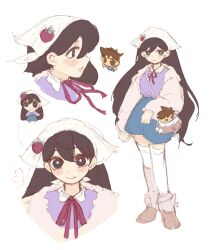  1girl bag black_eyes black_hair blue_shorts boots bright_pupils brown_boots closed_mouth collared_shirt double-parted_bangs hair_between_eyes handbag headscarf hero_(faraway)_(omori) hero_(omori) highres jacket lilac_aesthetic long_hair long_sleeves looking_at_viewer mari_(birthday)_(omori) mari_(faraway)_(omori) mari_(omori) official_alternate_costume omori open_clothes open_jacket open_mouth purple_shirt shirt shorts simple_background solo thigh-highs white_background white_headscarf white_jacket white_pupils white_thighhighs 