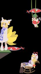  >_< 3girls animal_ears animal_hat animated animated_gif blonde_hair blue_tabard bow brown_hair cat_ears cat_tail chair chen chinese_commentary commentary_request dress fox_tail gap_(touhou) green_hat hair_bow hat hat_ribbon highres kitsune long_hair long_sleeves looping_animation mob_cap multiple_girls multiple_tails nekomata on_swing purple_tabard red_skirt red_vest ribbon rocking_chair skirt swing tabard tail toorooo touhou two_tails vest white_dress yakumo_ran yakumo_yukari 