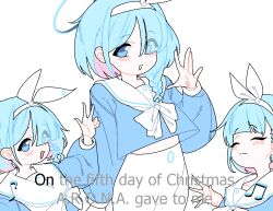  +_+ 6+girls :3 :d ahoge ahoge_wag animal_ears animated animated_gif arona_(blue_archive) bar_censor beamed_eighth_notes beret black_dress black_hat black_jacket black_sailor_collar black_serafuku black_shirt black_skirt black_veil blonde_hair blue_archive blue_eyes blue_hair blue_halo blue_neckerchief blue_shirt blue_skirt blush bow bow_hairband bowtie box braid brown_eyes cat_ears cat_girl censored censored_identity christmas close-up closed_eyes closed_mouth clover cropped_shirt doughnut dress dthmns eighth_note english_text expressive_hair food four-leaf_clover fubuki_(blue_archive) gift gift_box green_eyes hairband halo hands_up hat high-waist_skirt in_box in_container jacket koyuki_(blue_archive) long_sleeves looking_at_viewer lyrics mari_(blue_archive) medium_hair miniskirt mouth_hold multicolored_hair multiple_girls multiple_views musical_note neckerchief nun open_clothes open_jacket open_mouth orange_hair outstretched_arms peaked_cap pencil_skirt pink_eyes pink_hair pink_halo pleated_skirt professor_niyaniya_(blue_archive) red_bow red_bowtie red_eyes red_jacket sailor_collar school_uniform serafuku shirt side_braid simple_background skirt sleeveless sleeveless_shirt smile test_score the_twelve_days_of_christmas_(song) twintails two-tone_hair v v-shaped_eyebrows veil white_background white_dress white_hairband white_jacket white_neckerchief white_sailor_collar white_skirt yellow_halo yoshimi_(blue_archive) 