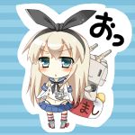  1girl :d ahoge black_panties blonde_hair blue_eyes character_name chibi elbow_gloves gloves hair_ornament kantai_collection microskirt open_mouth panties shimakaze_(kantai_collection) skirt smile thighhighs underwear white_gloves 