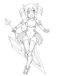  1girl animal_ears blush breasts huge_weapon lineart looking_at_viewer monochrome open_mouth phantasy_star phantasy_star_online_2 short_hair sky_(freedom) smile solo sword thousand_rim weapon 