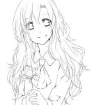  1girl ascot flower holding holding_flower ib lineart long_hair looking_at_viewer mary_(ib) minaminotkita monochrome smile solo 
