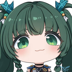 1girl ah_san dark_green_hair long_hair qingyi_(zenless_zone_zero) smile twintails zenless_zone_zero