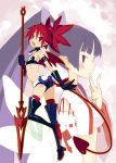  2girls :d arched_back ass bangle bare_shoulders black_gloves black_hair boots bracelet choker demon_girl demon_tail disgaea disgaea_d2 earrings etna fang flat_chest full_body gloves harada_takehito jewelry long_hair multiple_girls official_art open_mouth pointy_ears polearm ponytail red_eyes red_legwear redhead samurai_(disgaea) sarashi short_shorts shorts smile spear tail thigh_boots thighhighs tubetop twintails very_long_hair weapon wings 