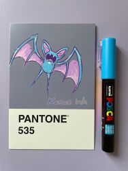  absurdres artist_name english_text fangs highres kanae_ink marker no_humans open_mouth photo_(medium) pokemon pokemon_(creature) solo traditional_media zubat 